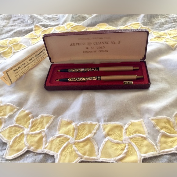 Mid century 14k gold perfumed writing pens set Arpege Chanel No. 5 - Picture 2 of 6